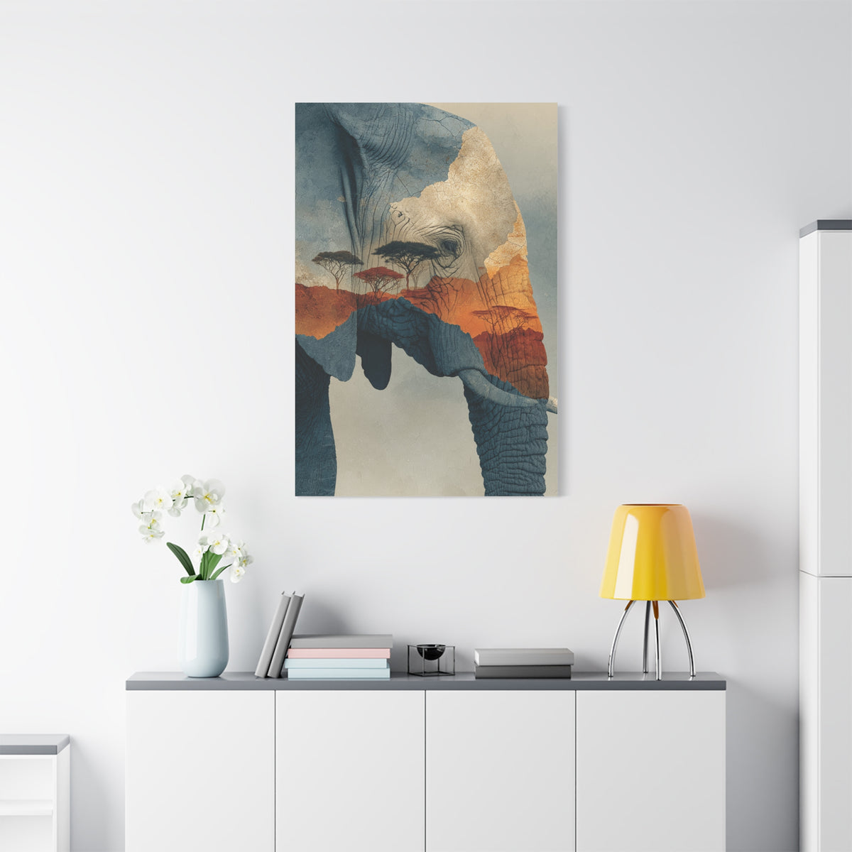 African Landscape Double Exposure Elephant Wall Art & Canvas Print