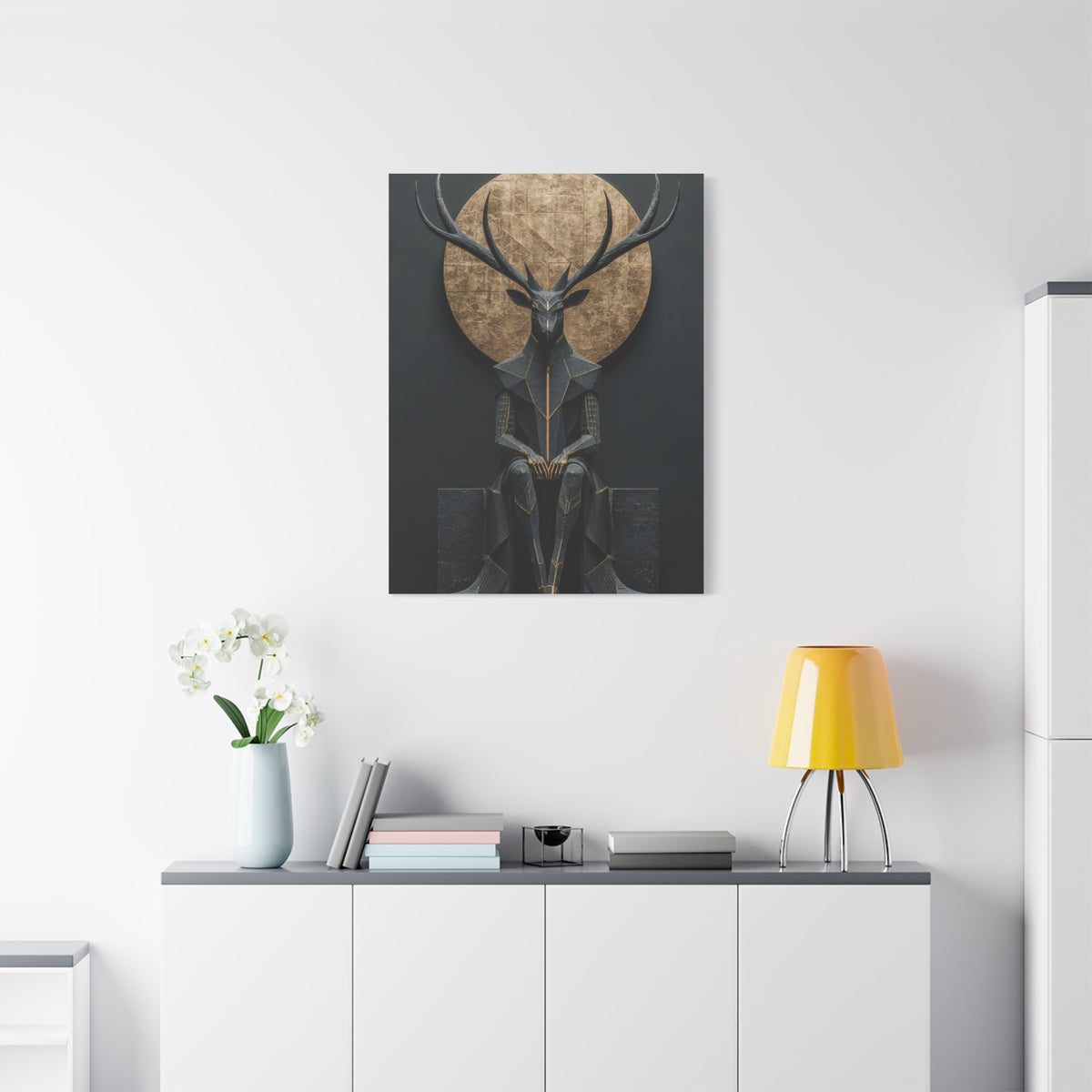 Art Deco Golden Halo Stag Wall Art & Canvas Print