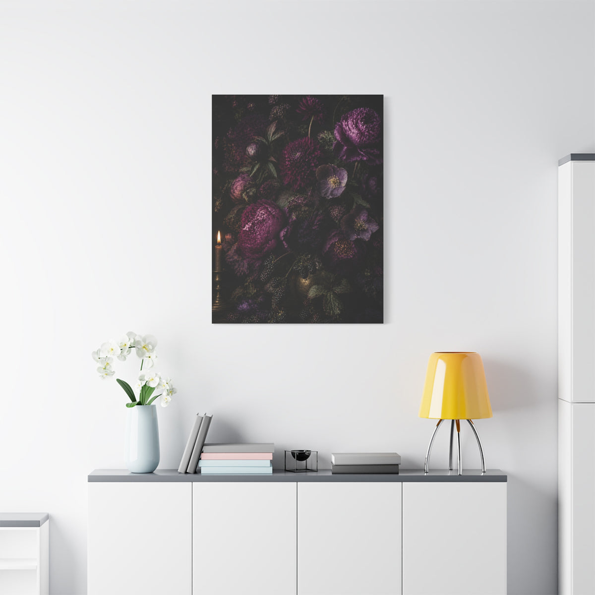 Dark Floral Still Life Candlelight Wall Art & Canvas Print