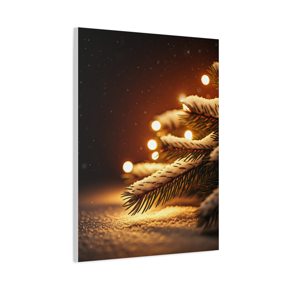 Snowy Pine Branch Fairy Lights Wall Art & Canvas Print