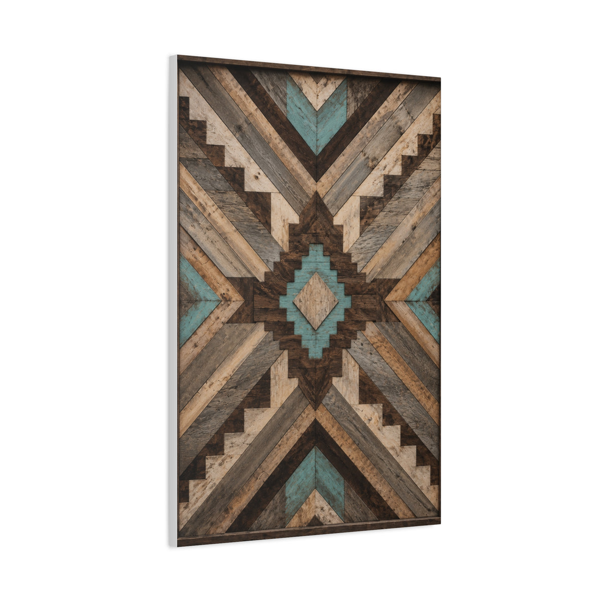Reclaimed Wood Aztec Geometric Panel Wall Art & Canvas Print