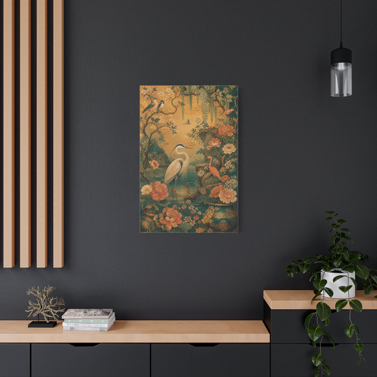 Golden Chinoiserie Garden Scene Wall Art & Canvas Print