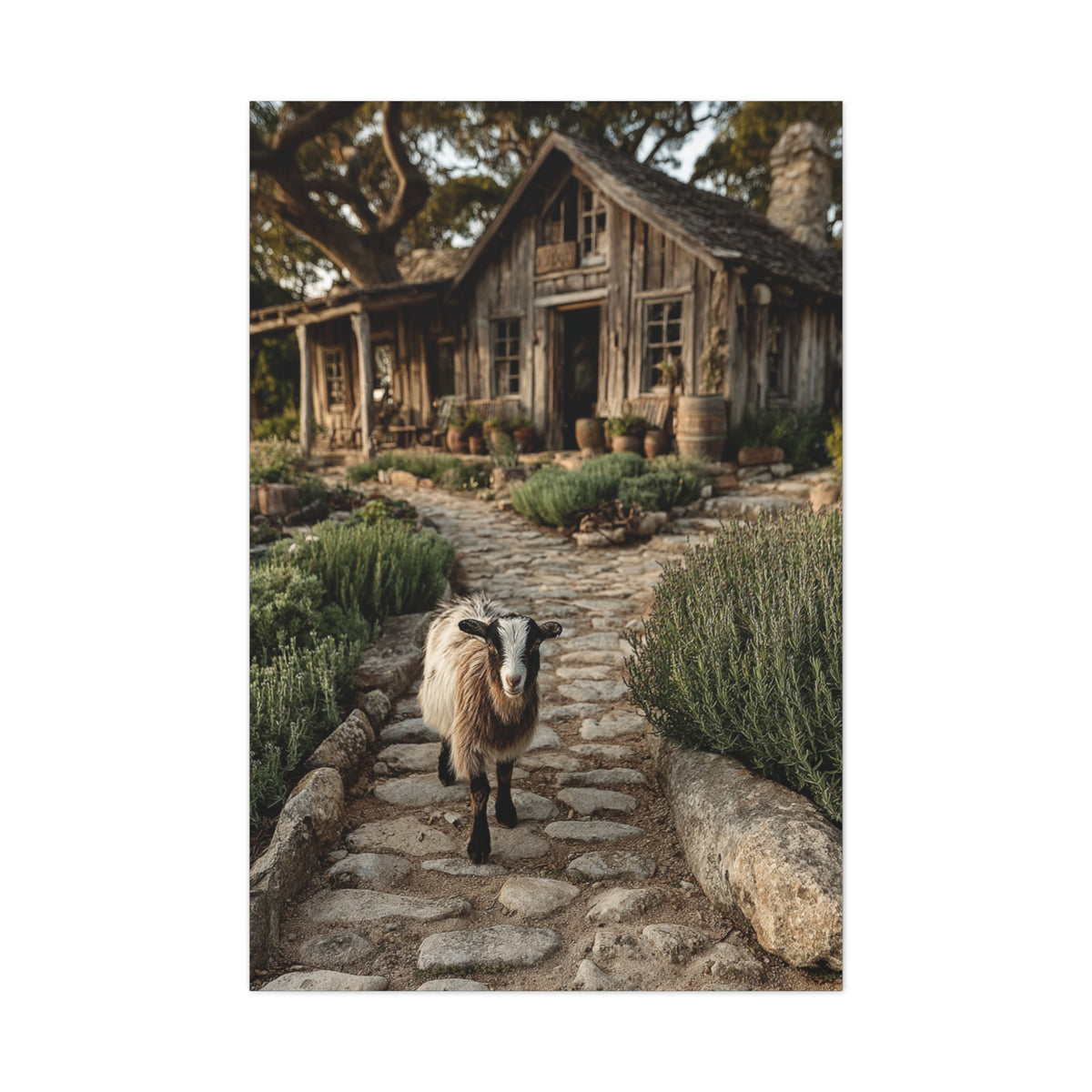 Farmhouse Garden Path with Goat Wall Art & Canvas Print