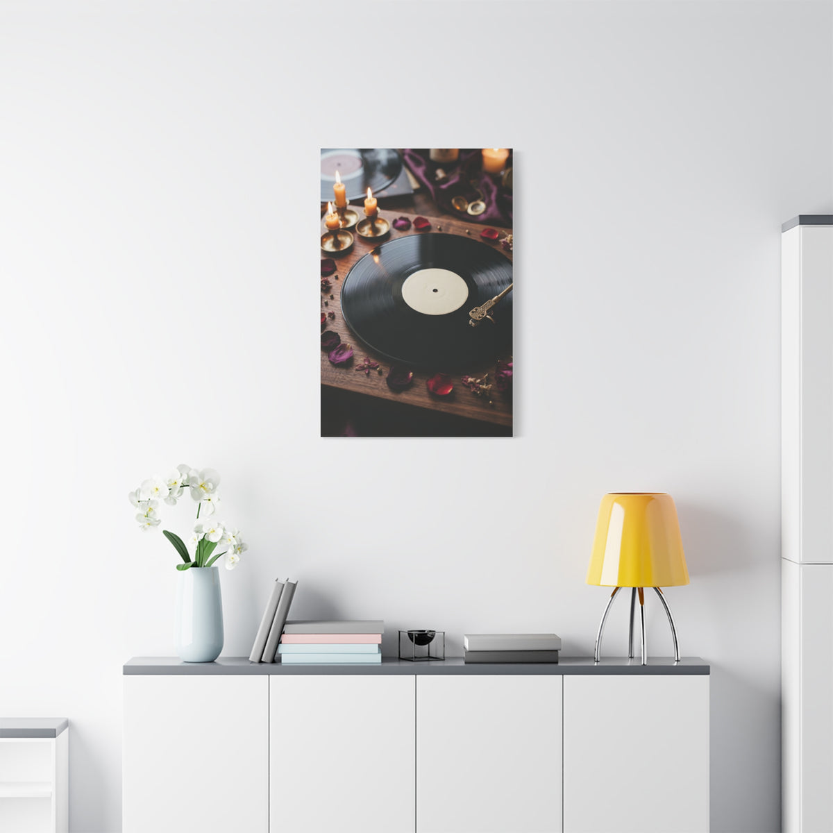 Candlelit Vinyl Love Night Scene Wall Art & Canvas Print