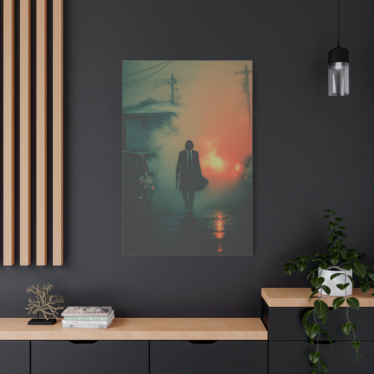 John Wick Foggy Street Walk Movie Poster Wall Art & Canvas Print