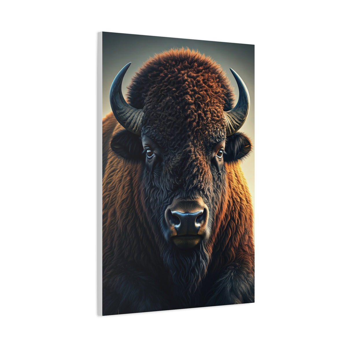 Classic Frontal American Bison Portrait with Soft Neutral Backdrop Wall Art & Canvas Print