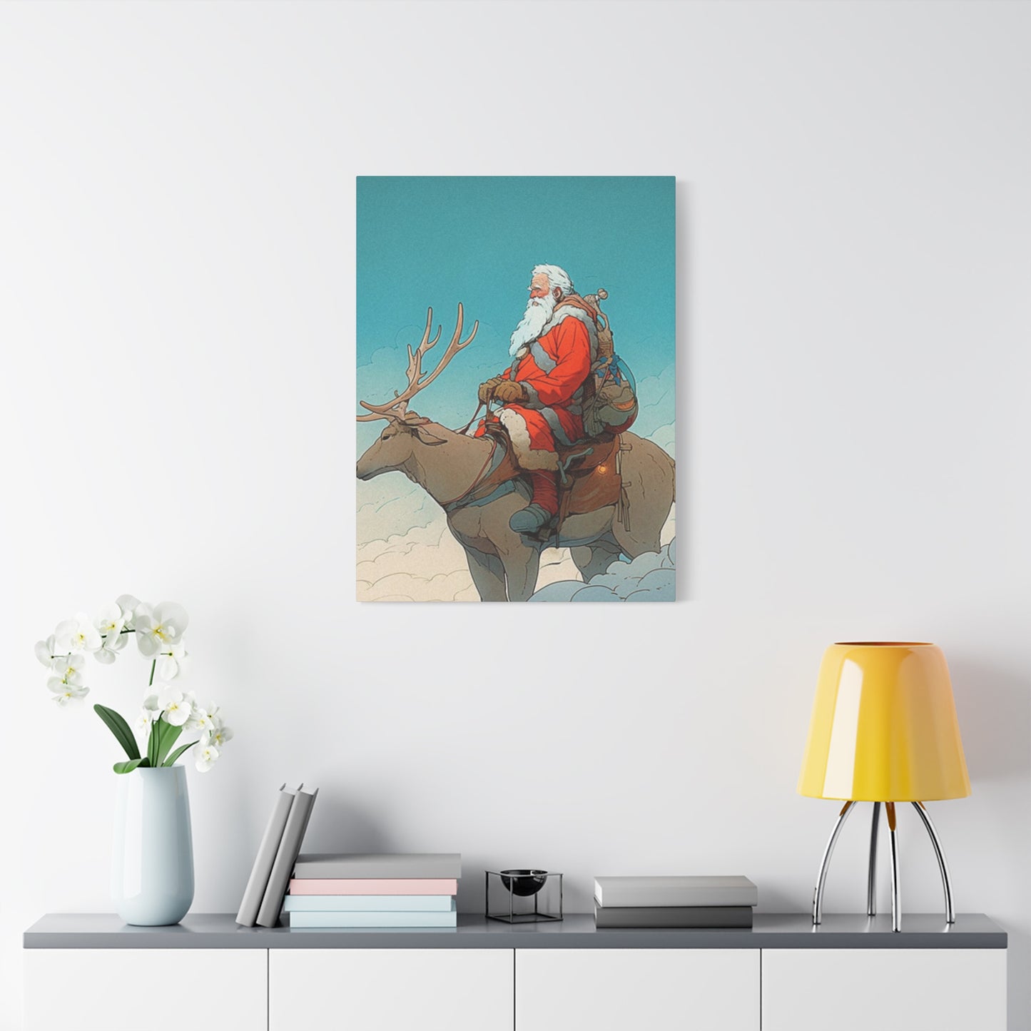 Santa Claus On A Reindeer Wall Art & Canvas Prints