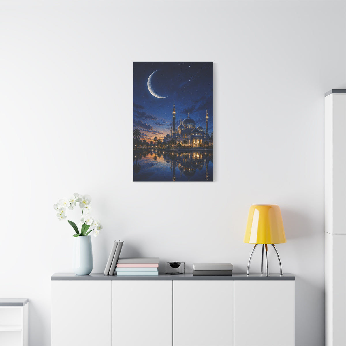 Crescent Moon Mosque Reflection Wall Art & Canvas Print