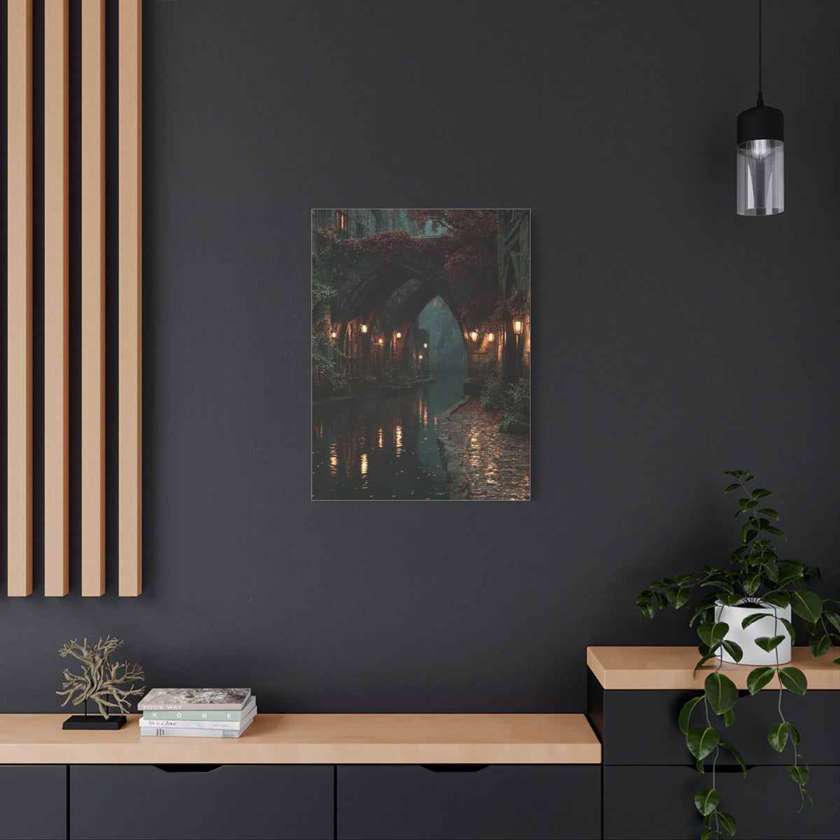 Gothic Autumn Canal Bridge Wall Art & Canvas Print