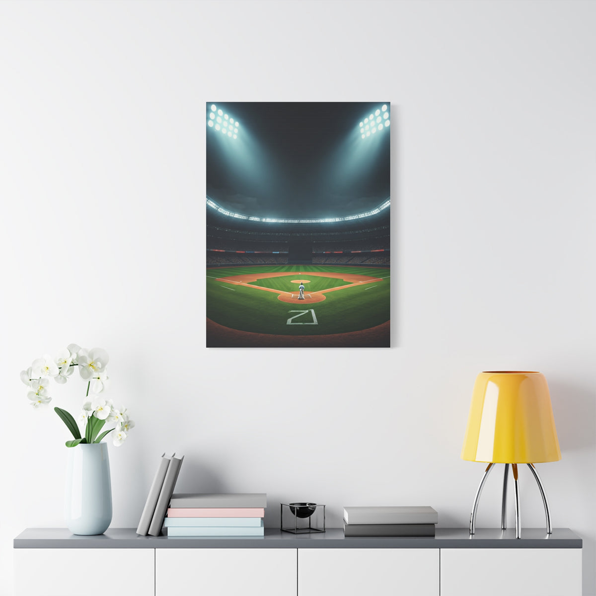 Night Baseball Stadium Lights Wide Scene Wall Art & Canvas Prints