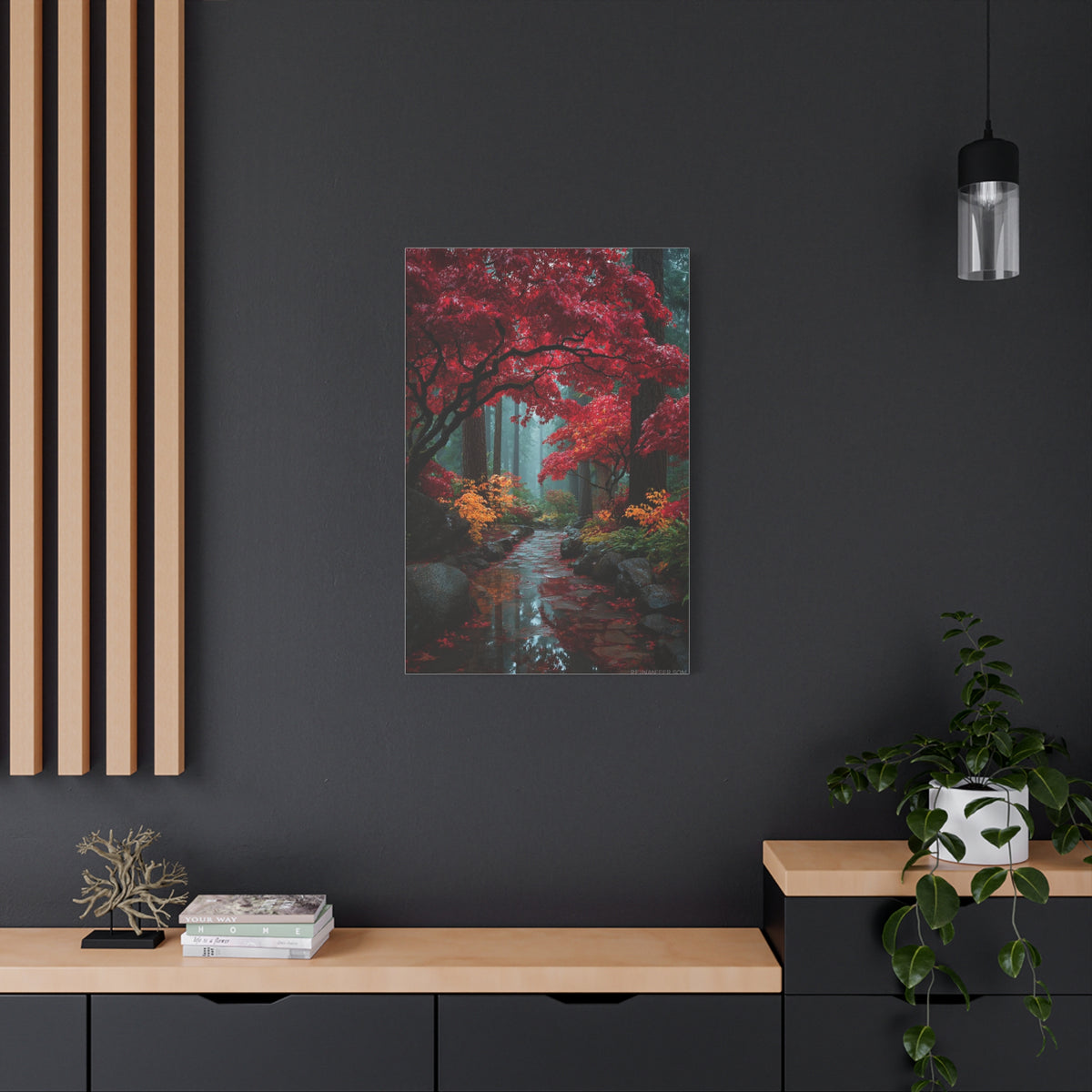 Crimson Maple Forest Path Wall Art & Canvas Print