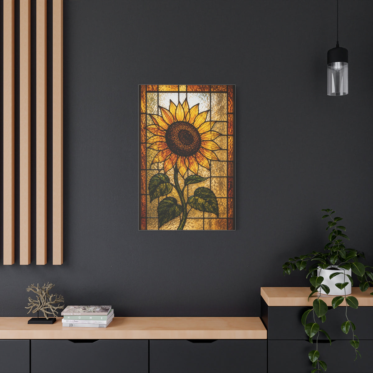 Classic Stained Glass Sunflower Panel Wall Art & Canvas Print