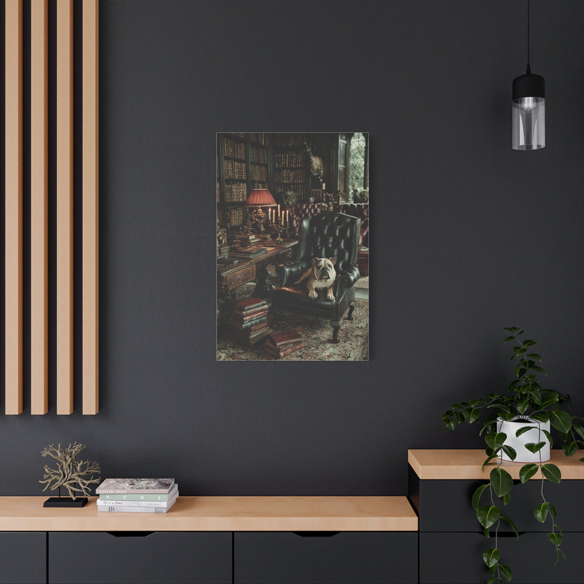 English Bulldog Gentleman’s Library Wall Art & Canvas Print