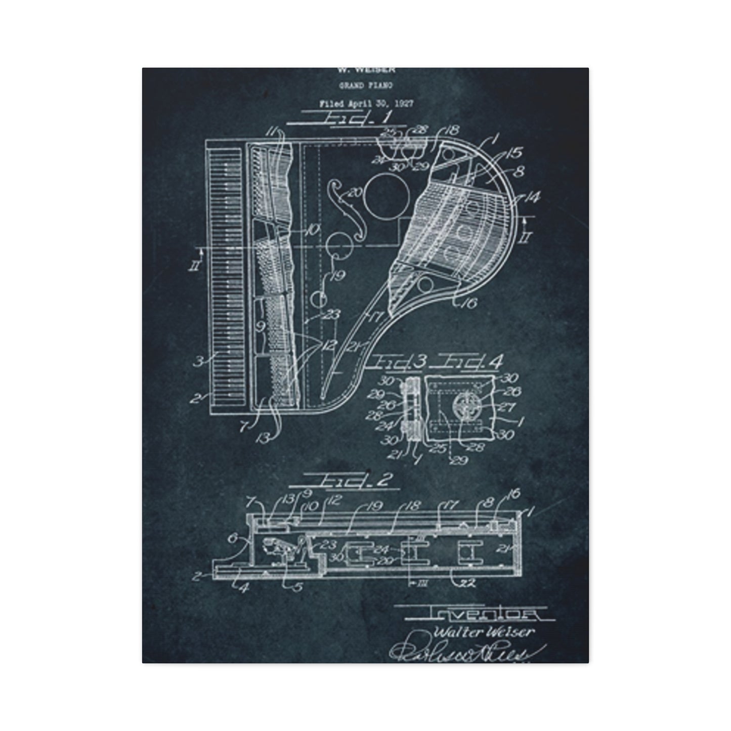 Piano Blueprint Wall Art & Canvas Prints