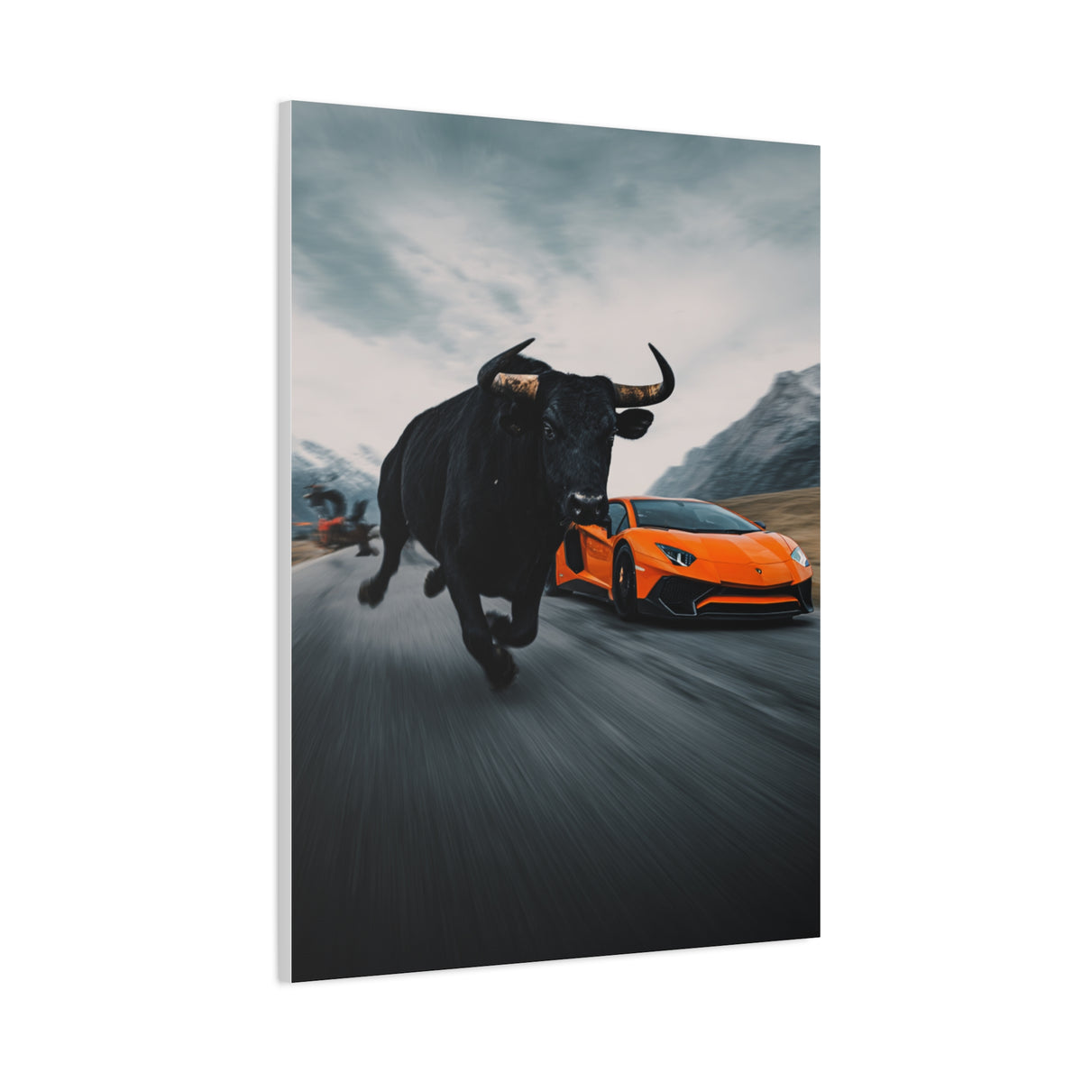 Charging Bull vs Lamborghini Aventador Power Duel Wall Art & Canvas Print