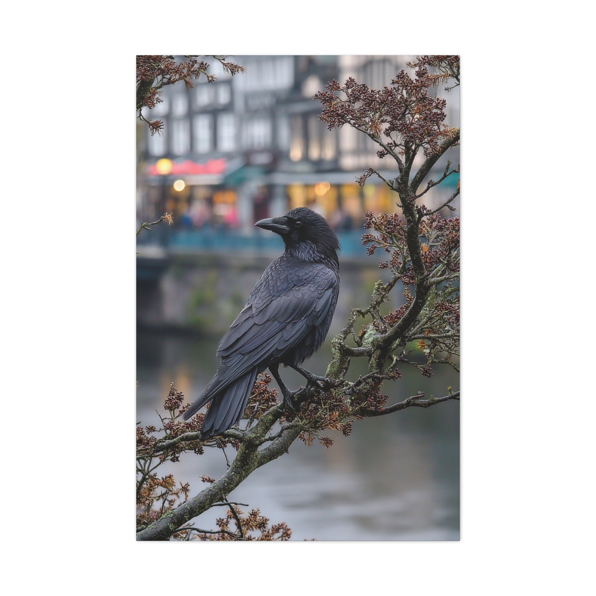Raven on a Tree Branch Wall Art & Canvas Print
