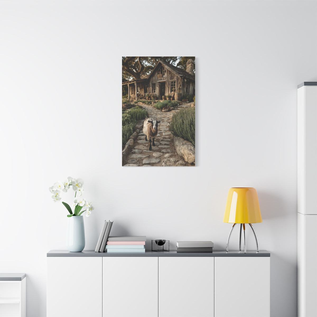 Farmhouse Garden Path with Goat Wall Art & Canvas Print