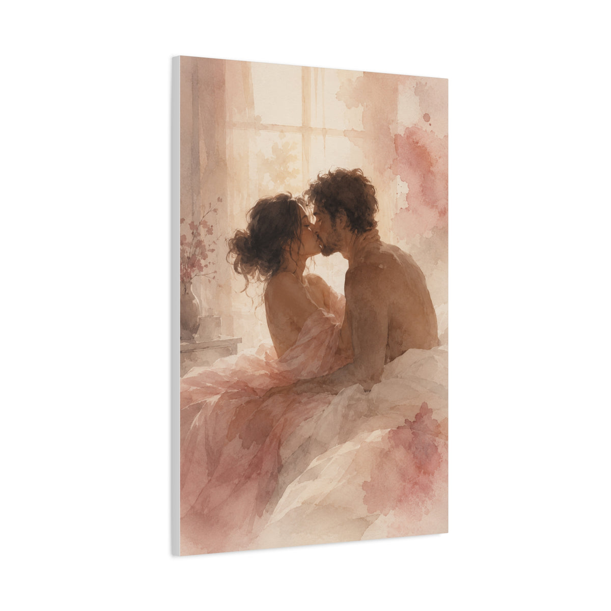 Soft Watercolor Intimate Kiss Scene Wall Art & Canvas Print