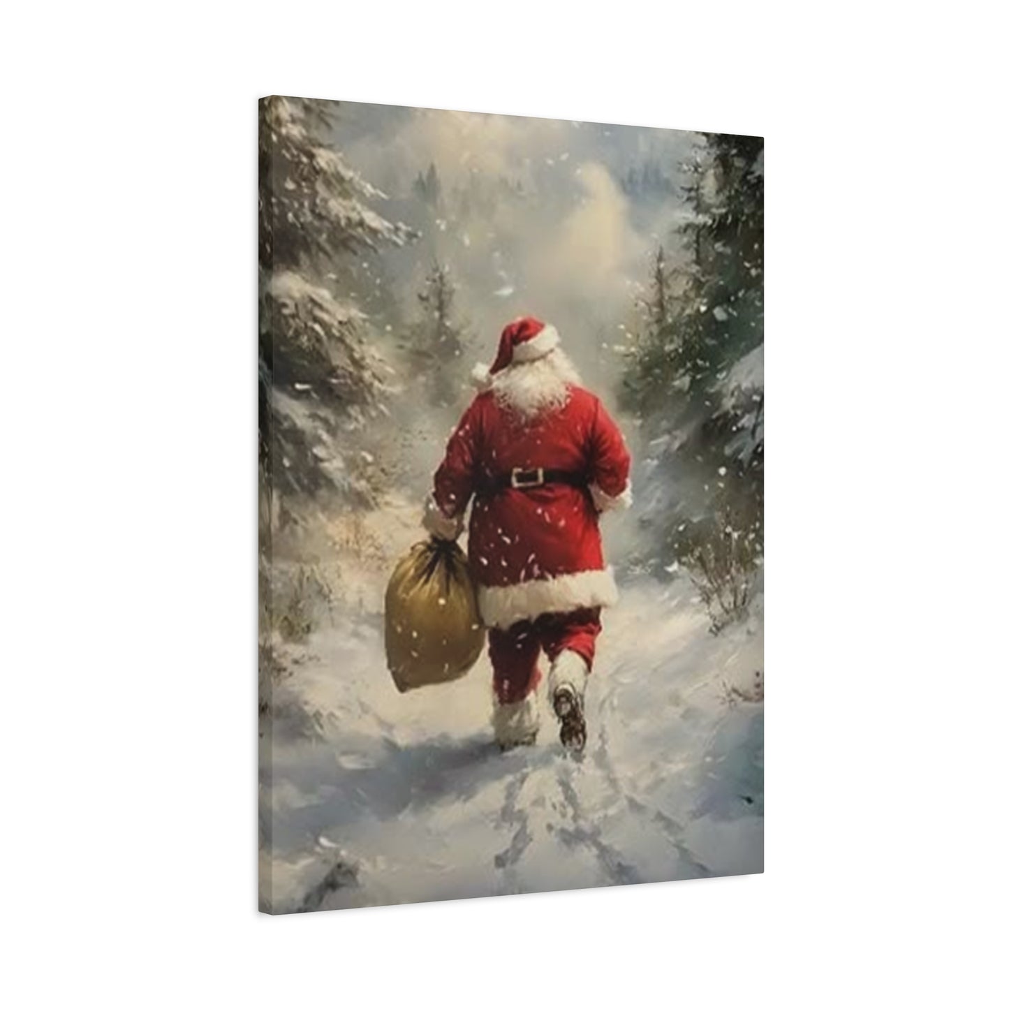 Santa Claus Running In Snow Wall Art & Canvas Prints