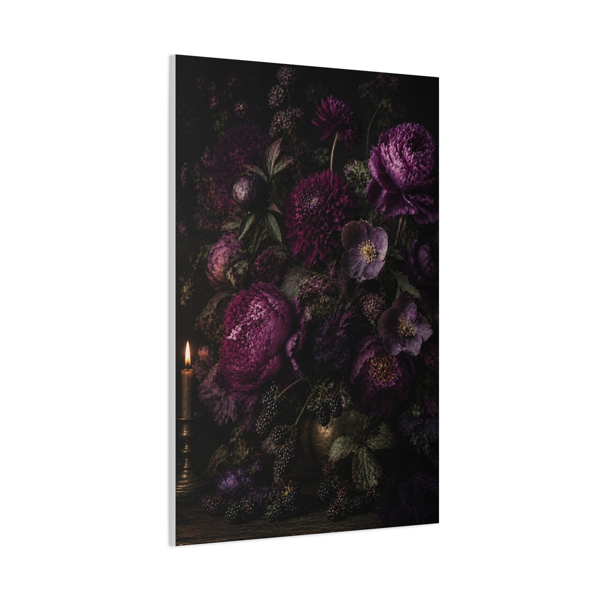 Dark Floral Still Life Candlelight Wall Art & Canvas Print
