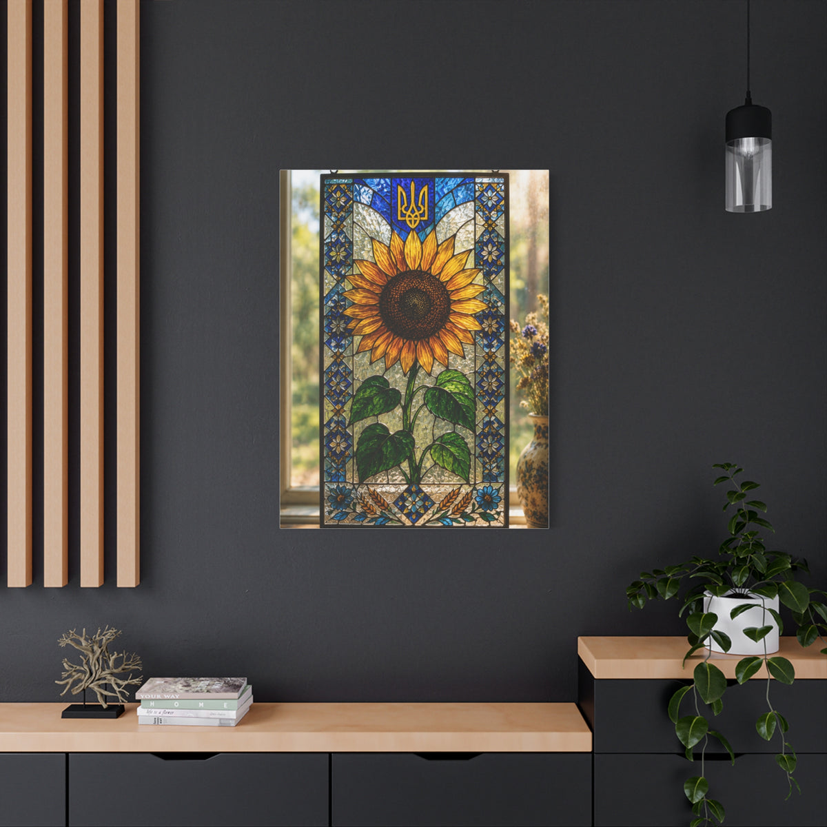 Ornate Stained Glass Sunflower Panel Wall Art & Canvas Print