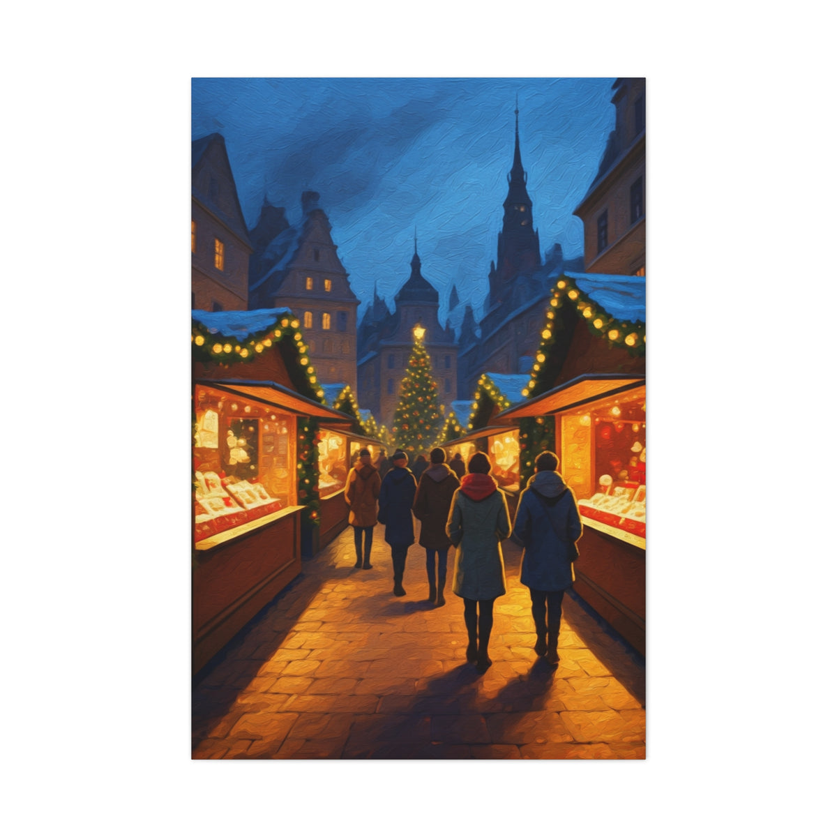 Classic Christmas Market Evening Wall Art & Canvas Print