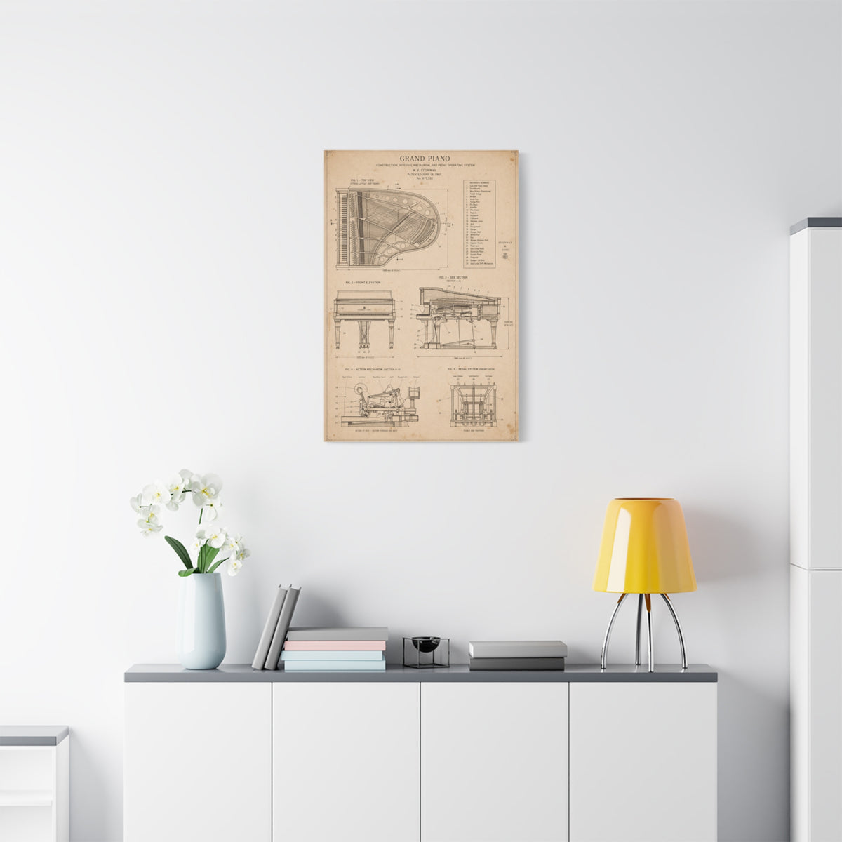 Steinway Grand Piano Technical Diagram Wall Art & Canvas Print