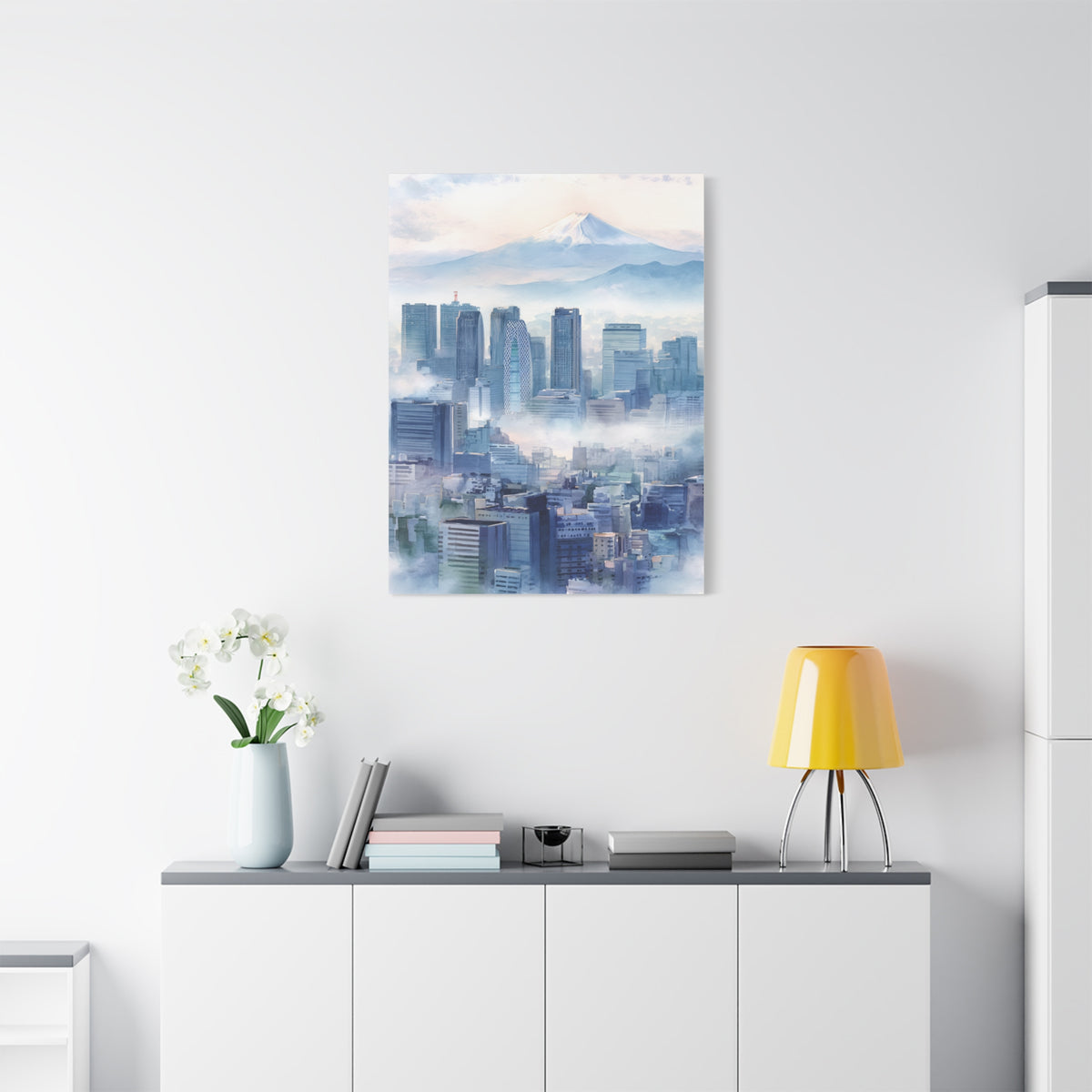 Tokyo Skyline Morning Mist With Mount Fuji Wall Art & Canvas Print