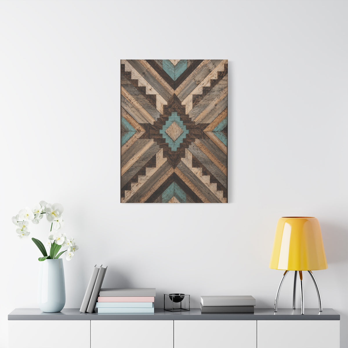 Reclaimed Wood Aztec Geometric Panel Wall Art & Canvas Print