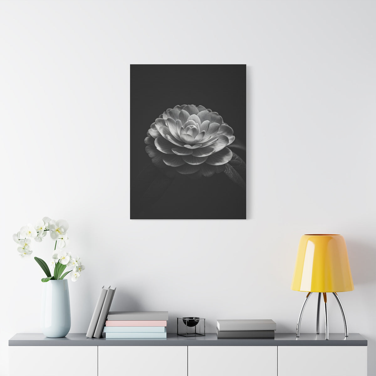 Full Bloom Camellia in Deep Contrast Wall Art & Canvas Prints