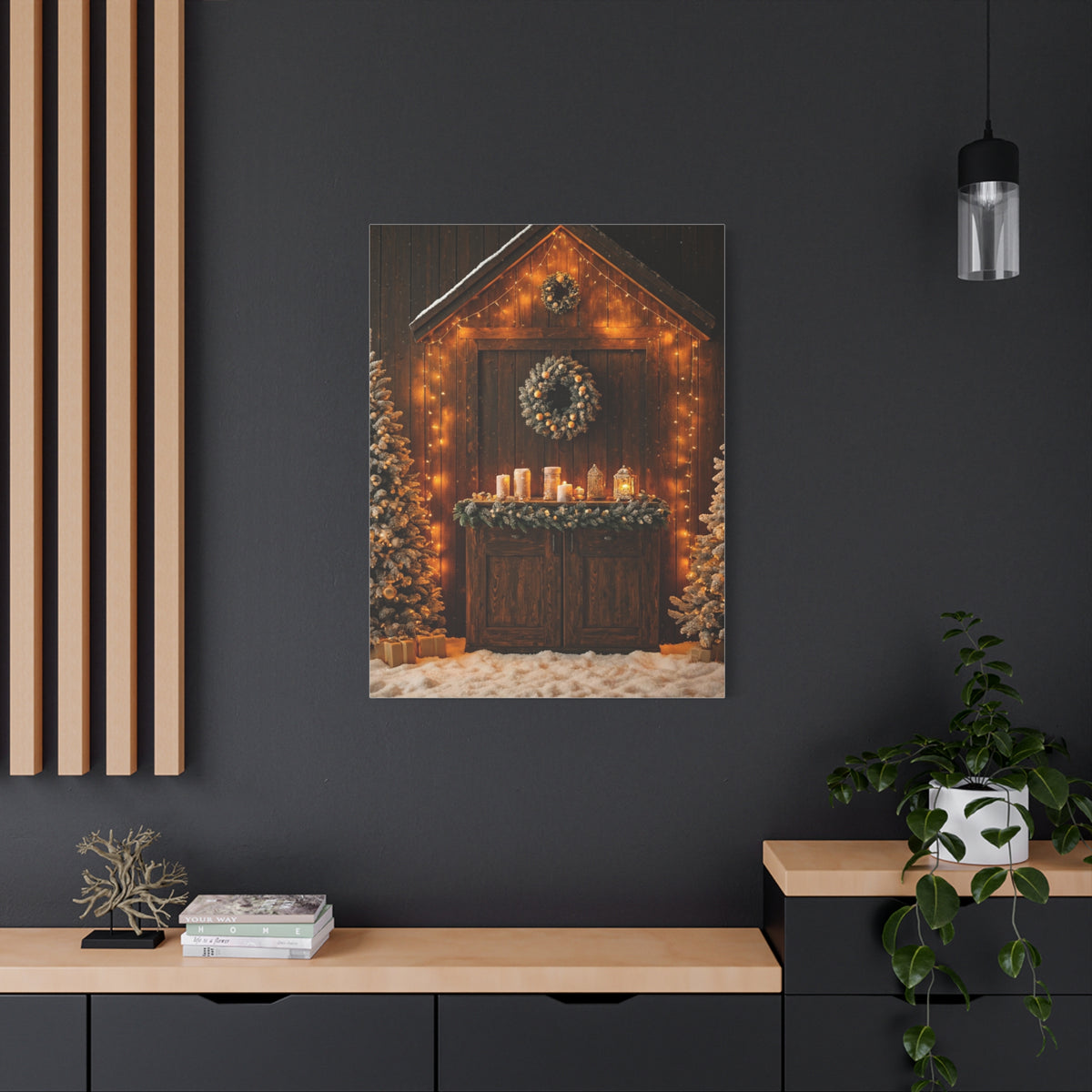 Festive Christmas Entrance With Wreath and Candlelight Wall Art & Canvas Print