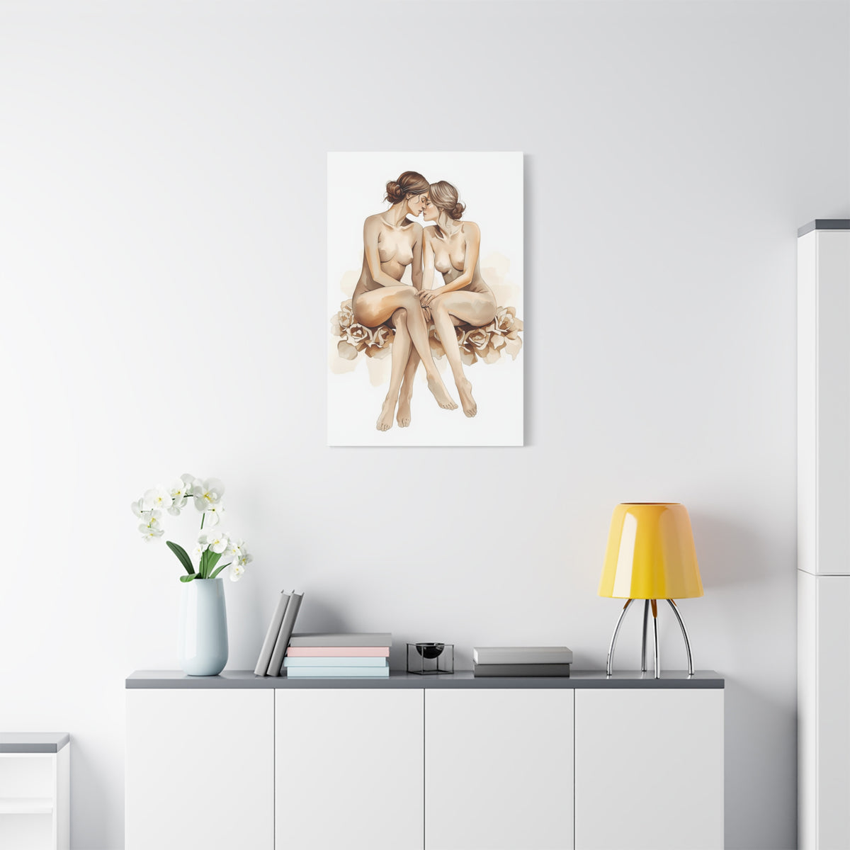 Romantic Dual Figure Floral Composition Wall Art & Canvas Print
