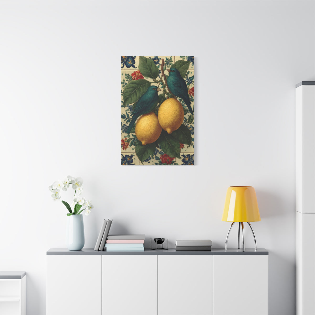 Italian Lemon & Birds Decorative Kitchen Wall Art & Canvas Print