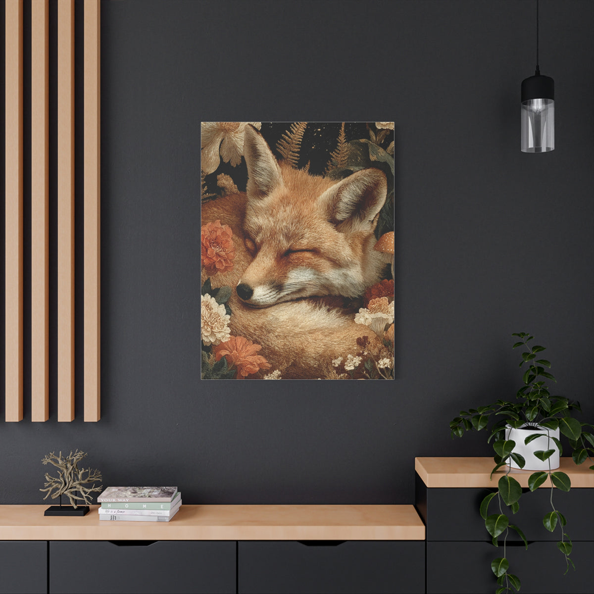 Sleeping Fox Floral Woodland Wall Art & Canvas Print