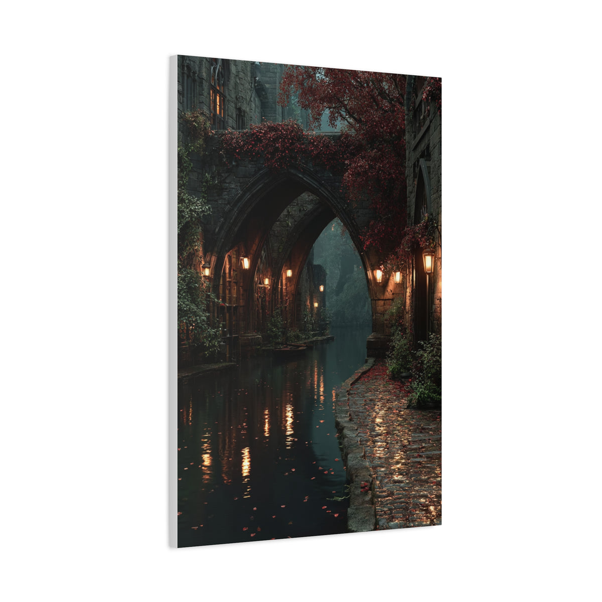 Gothic Autumn Canal Bridge Wall Art & Canvas Print