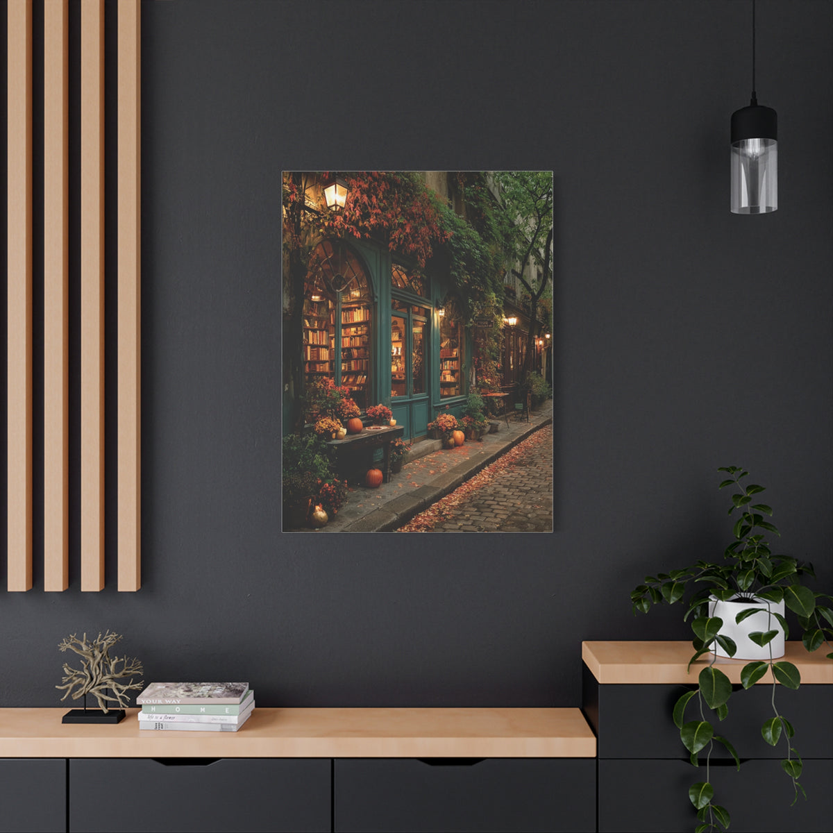 Autumn Bookshop Street Scene Wall Art & Canvas Print