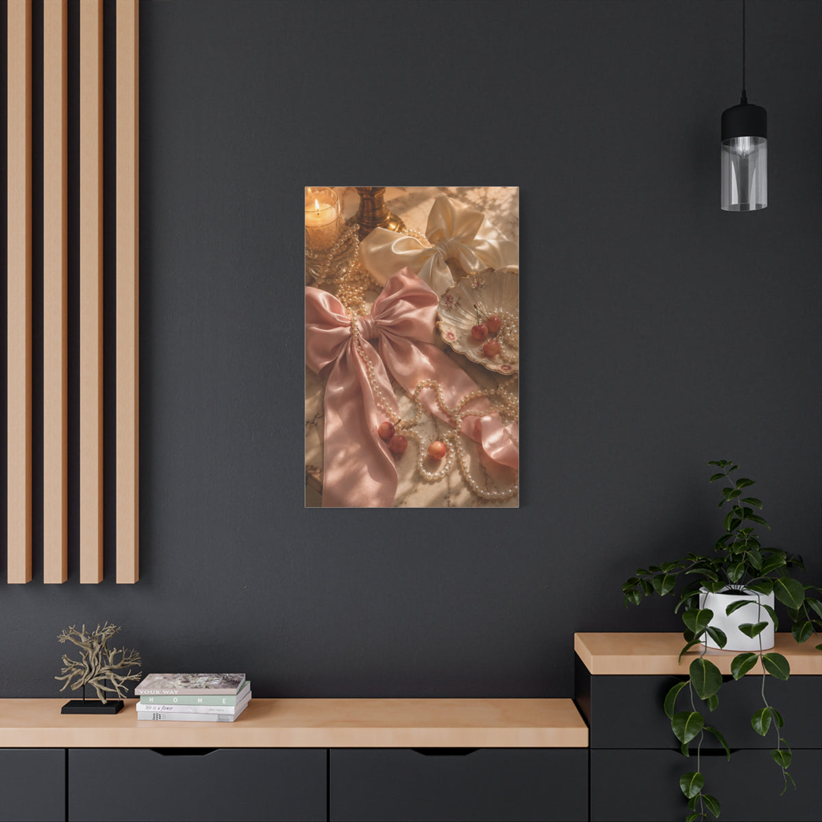 Coquette Silk Bow & Pearl Still Life Wall Art & Canvas Print