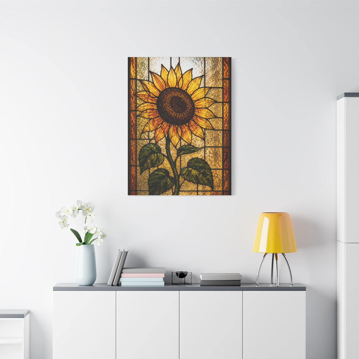 Classic Stained Glass Sunflower Panel Wall Art & Canvas Print