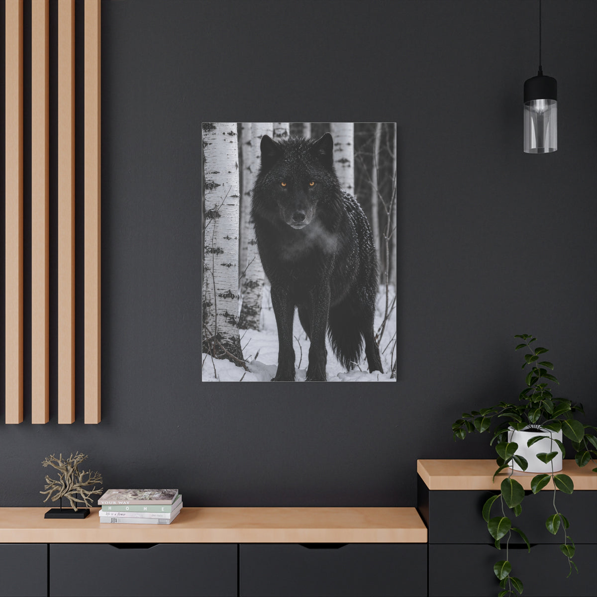 Midnight Black Wolf Aspen Forest Portrait Wall Art & Canvas Print