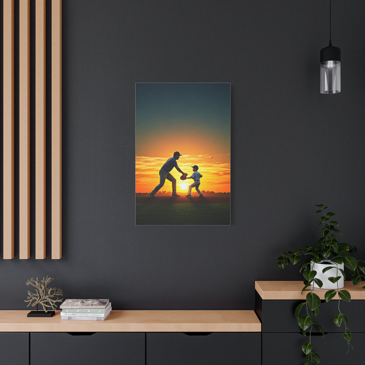 Father and Child Baseball Sunset Moment Wall Art & Canvas Prints