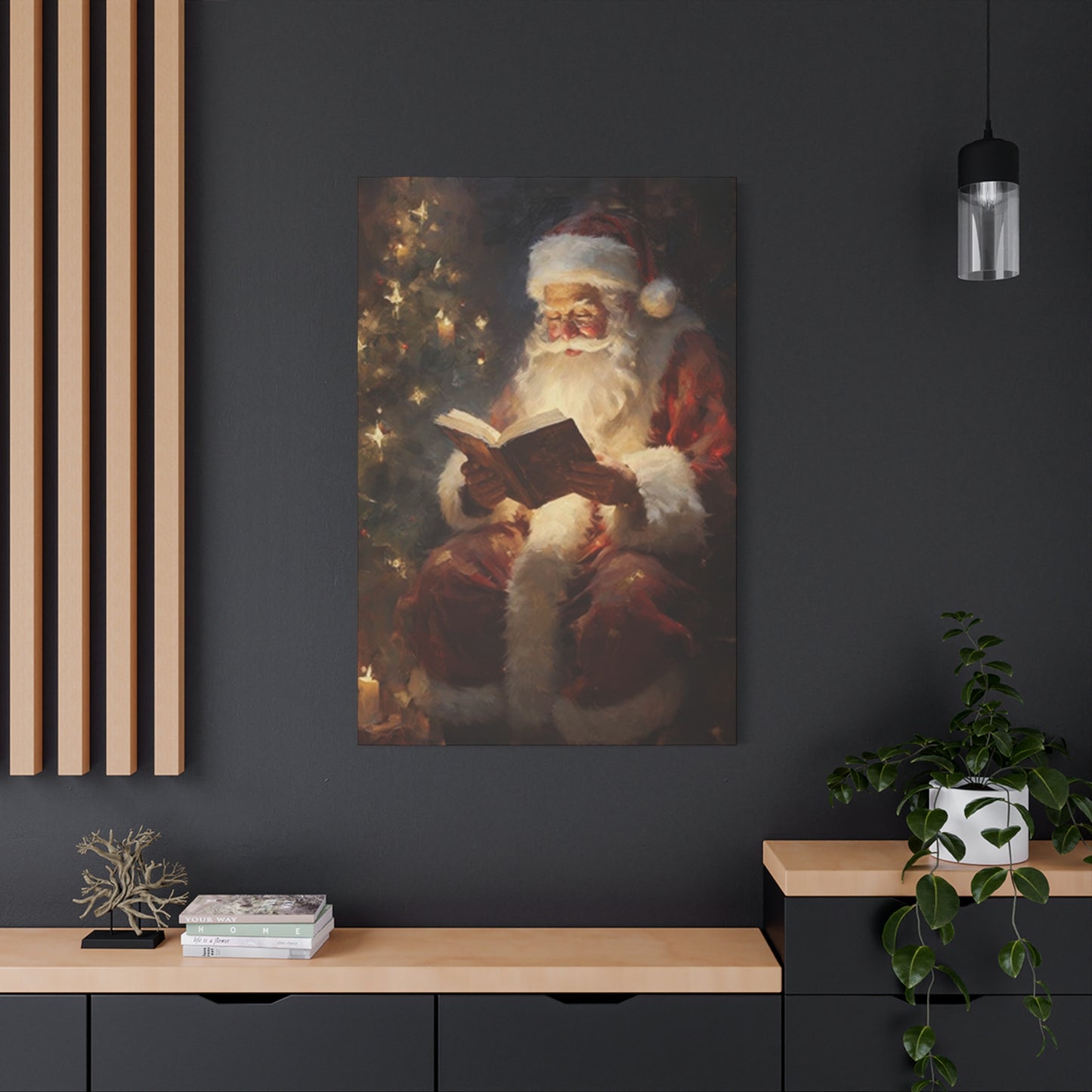 Santa Claus Reading In Candle Light Painting Wall Art & Canvas Prints