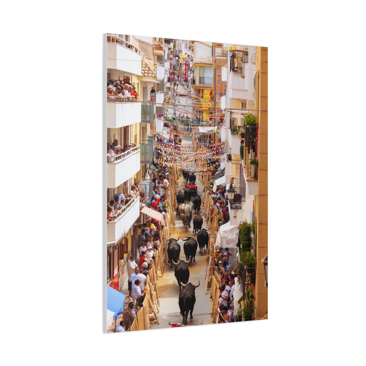 Spanish Village Bull Festival Street Scene Wall Art & Canvas Print