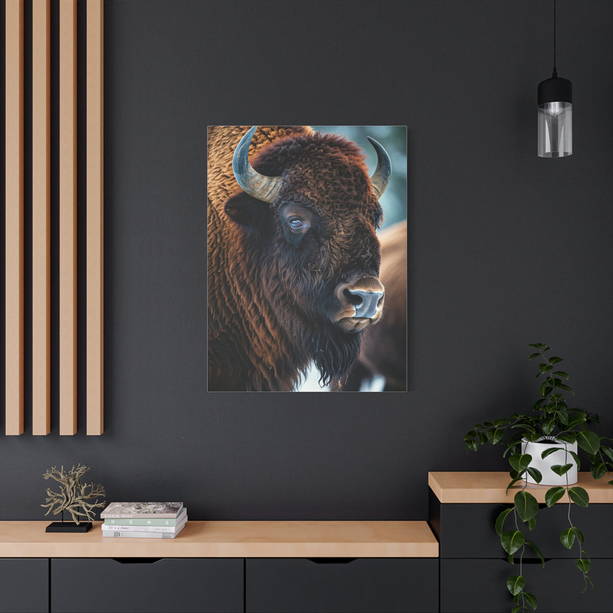 Three-Quarter Angle American Bison with Soft Natural Backdrop Wall Art & Canvas Print