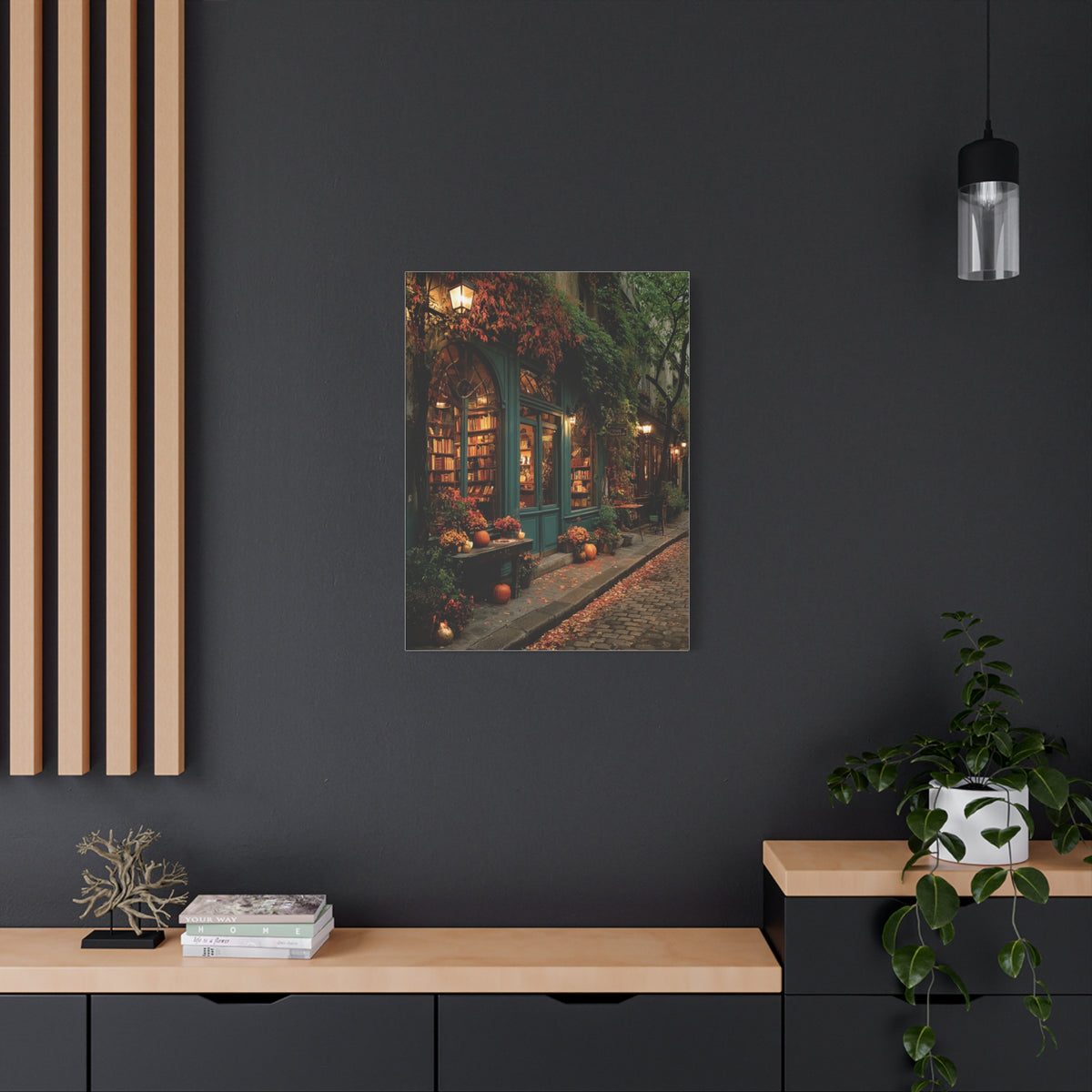 Autumn Bookshop Street Scene Wall Art & Canvas Print