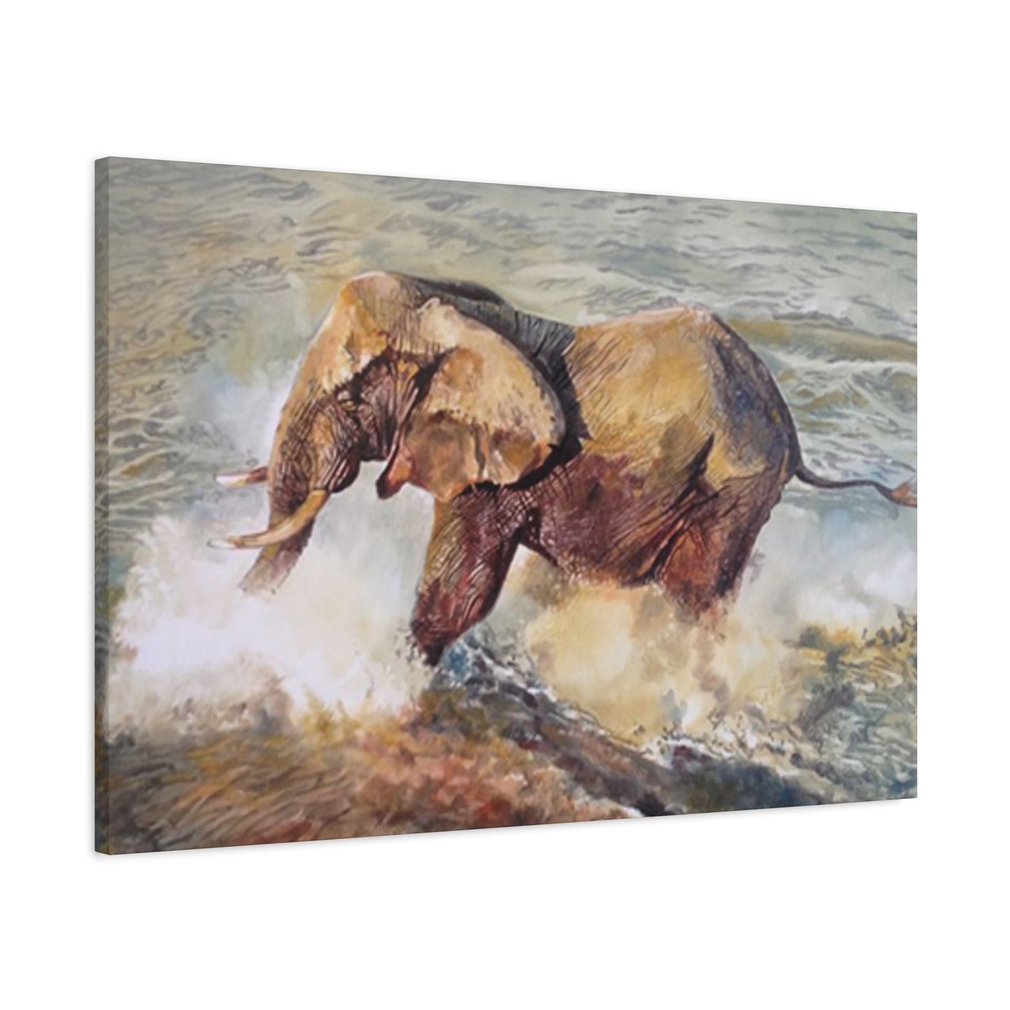 Bathing Elephant Wildlife Painting Wall Art & Canvas Prints