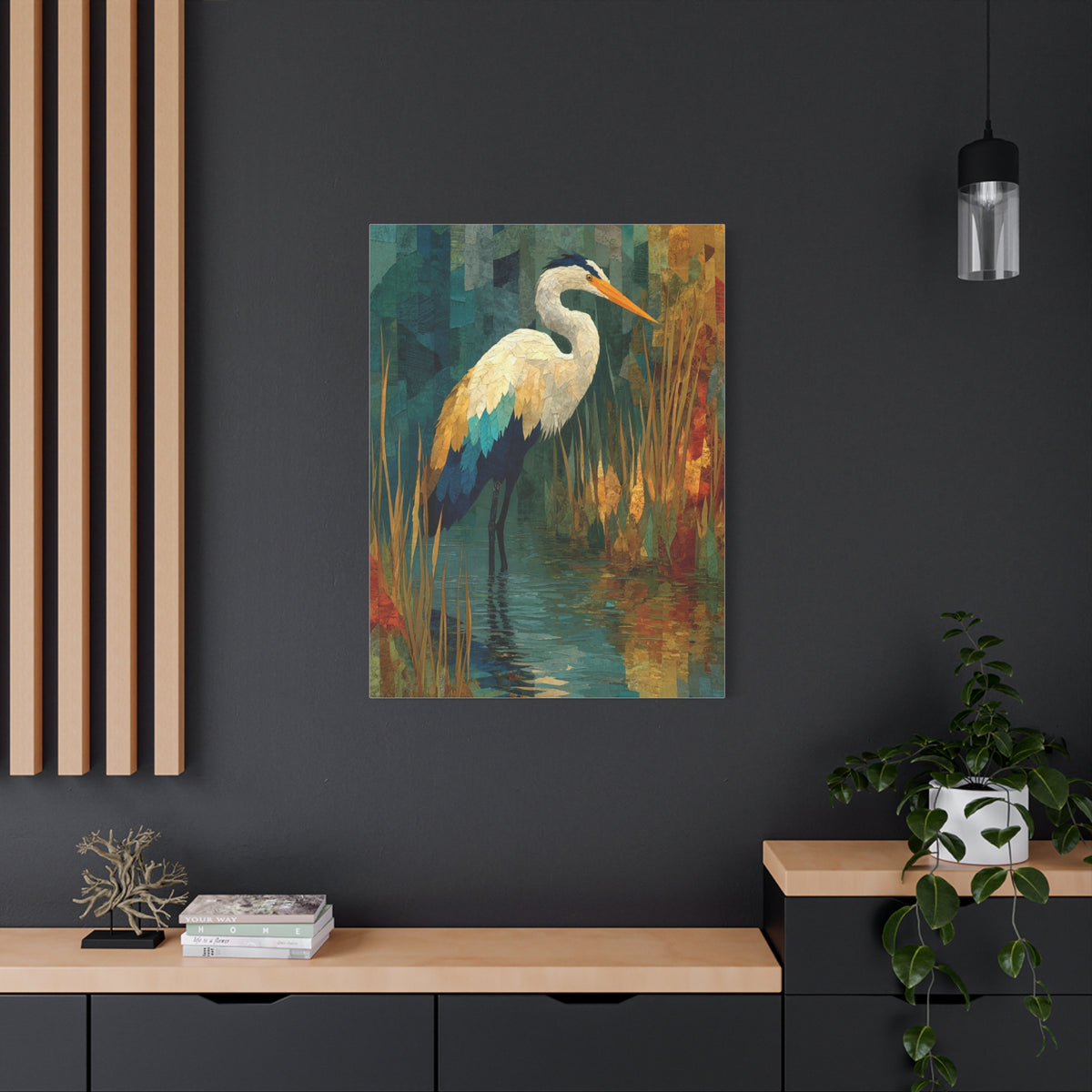 Marsh Heron Textured Composition Wall Art & Canvas Print