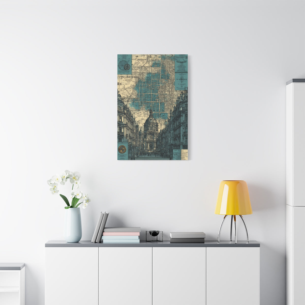 Vintage City Map Architectural Collage Wall Art & Canvas Print