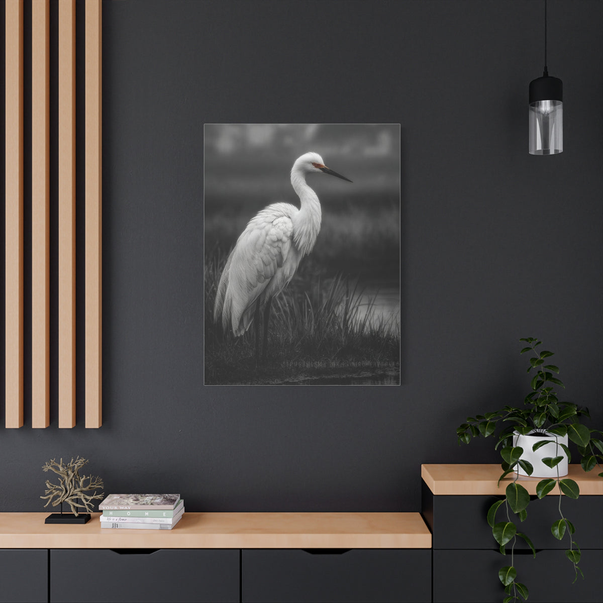 Light Grey Crane Mist Portrait Wall Art & Canvas Print