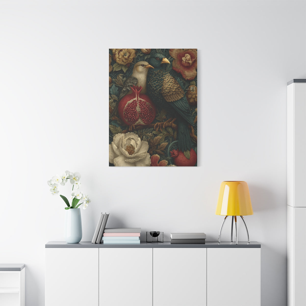 Vintage Botanical Birds & Pomegranate Wall Art & Canvas Print