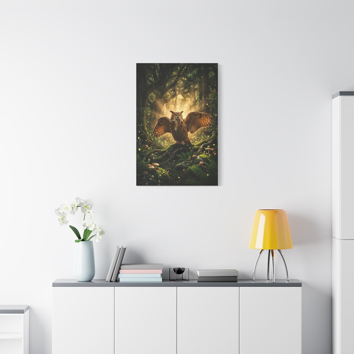 Golden Light Forest Owl Wings Wall Art & Canvas Print